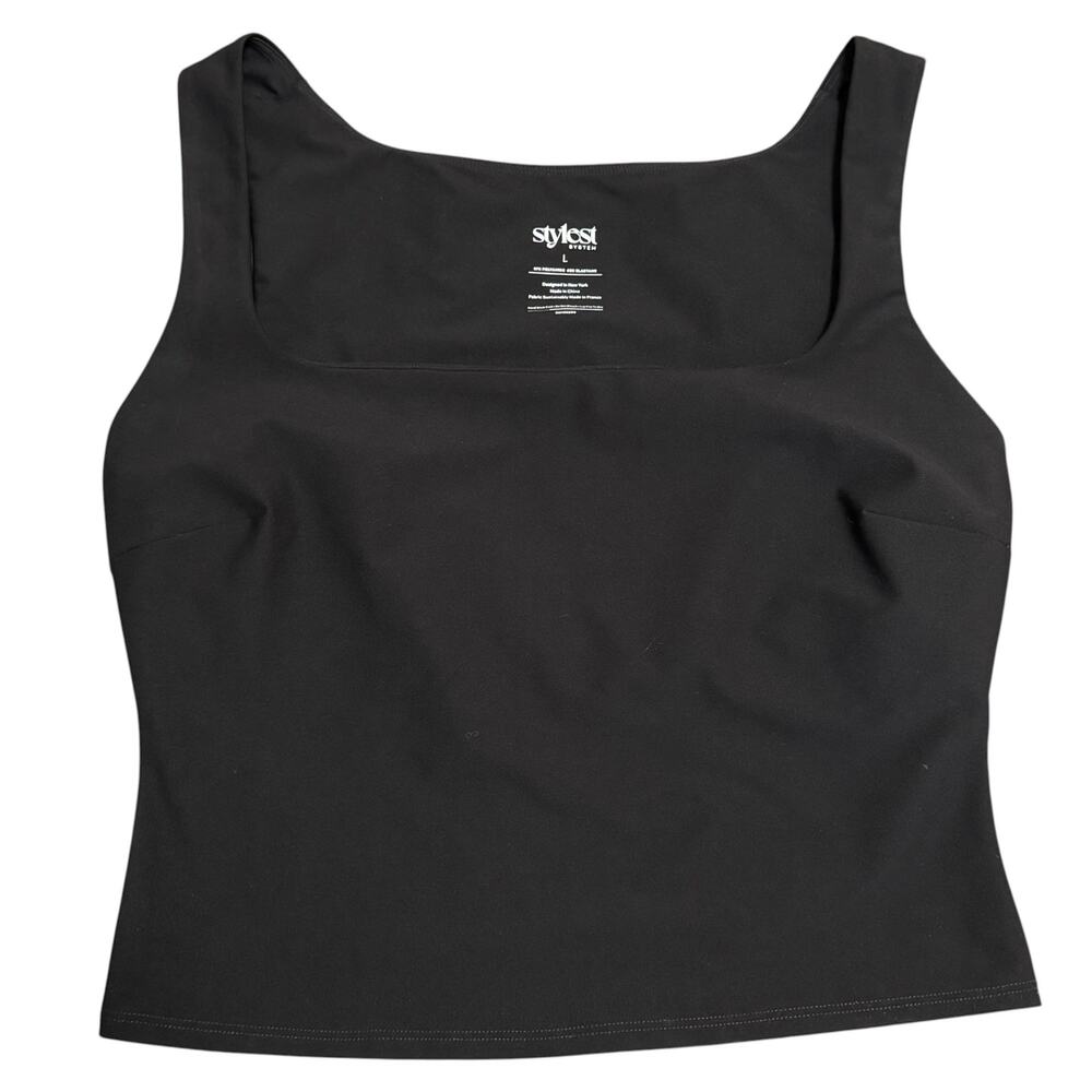 Stylest System Swim Top Tankini Sleeveless Sculpting Built In Bra Black Large